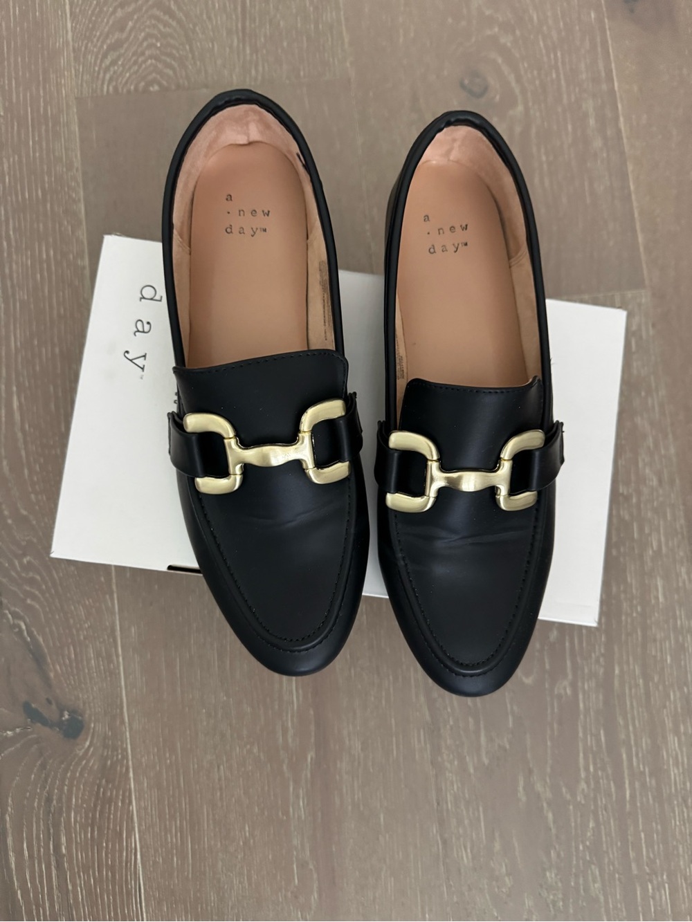 a new day Black Loafers with Gold Bit Detail